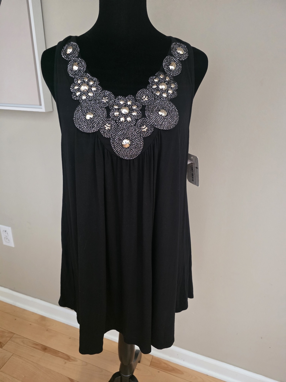 Black studded flowy tank top by P & Rose sz S/M